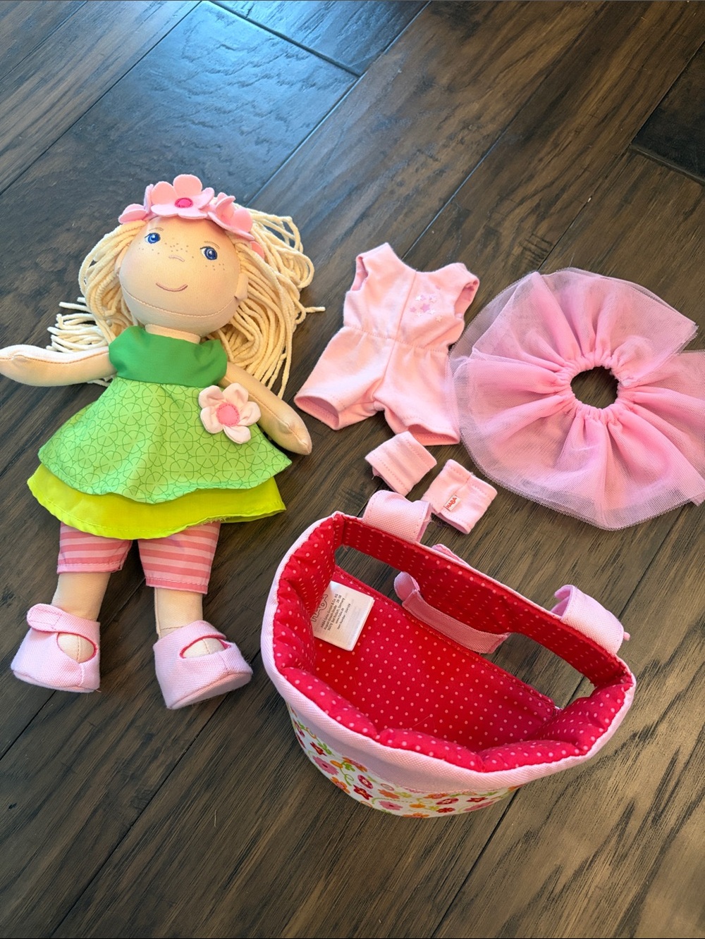 Haba Pink & Green Flower Doll with Accessories - Kids Toy Set